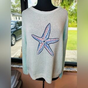 Mia & Tess Light Blue Knit Starfish Decor Lightweight Sweater Size Medium